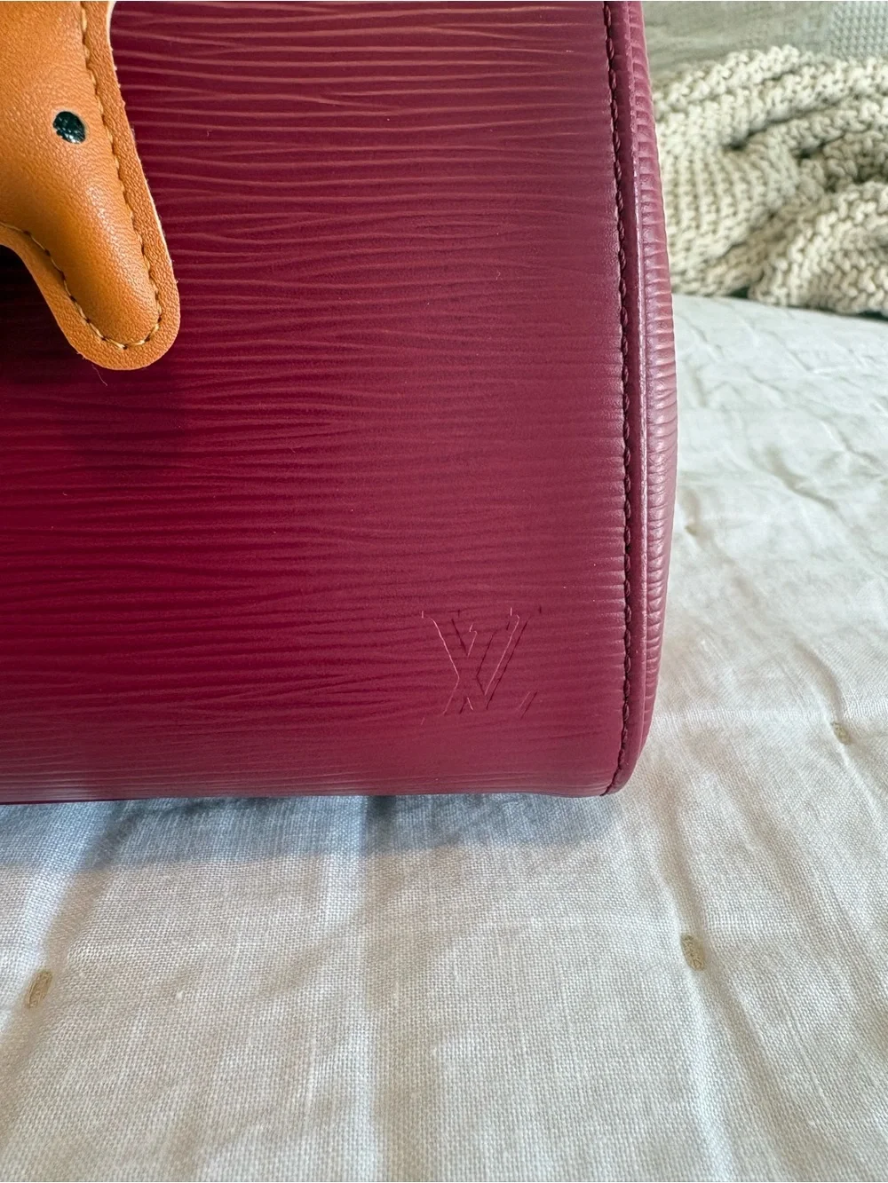 Louis Vuitton Brea MM Burgundy/Pink Epi Leather Satchel with Scarf Accent, VGUC!